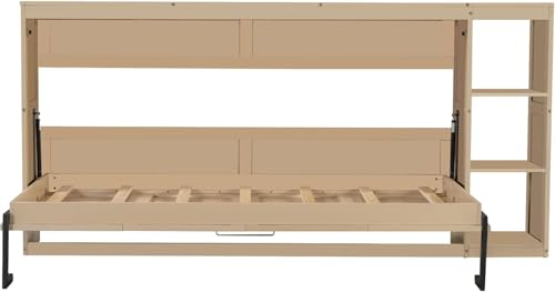 Full Size Wood Murphy Bed with Storage Shelves (White) D83573