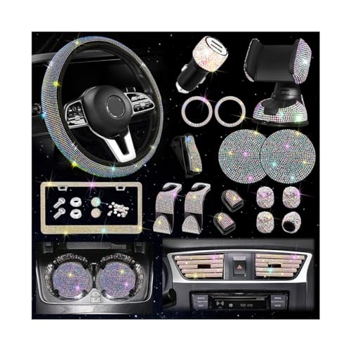 27PCS Bling Car Accessories Set with Reinestone Crystal Steering Wheel Cover U370