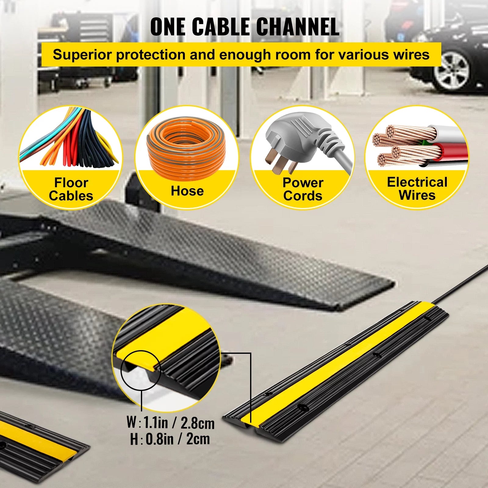 4 Pack 1-Channel Rubber Cable Protector Ramps Heavy Duty L105