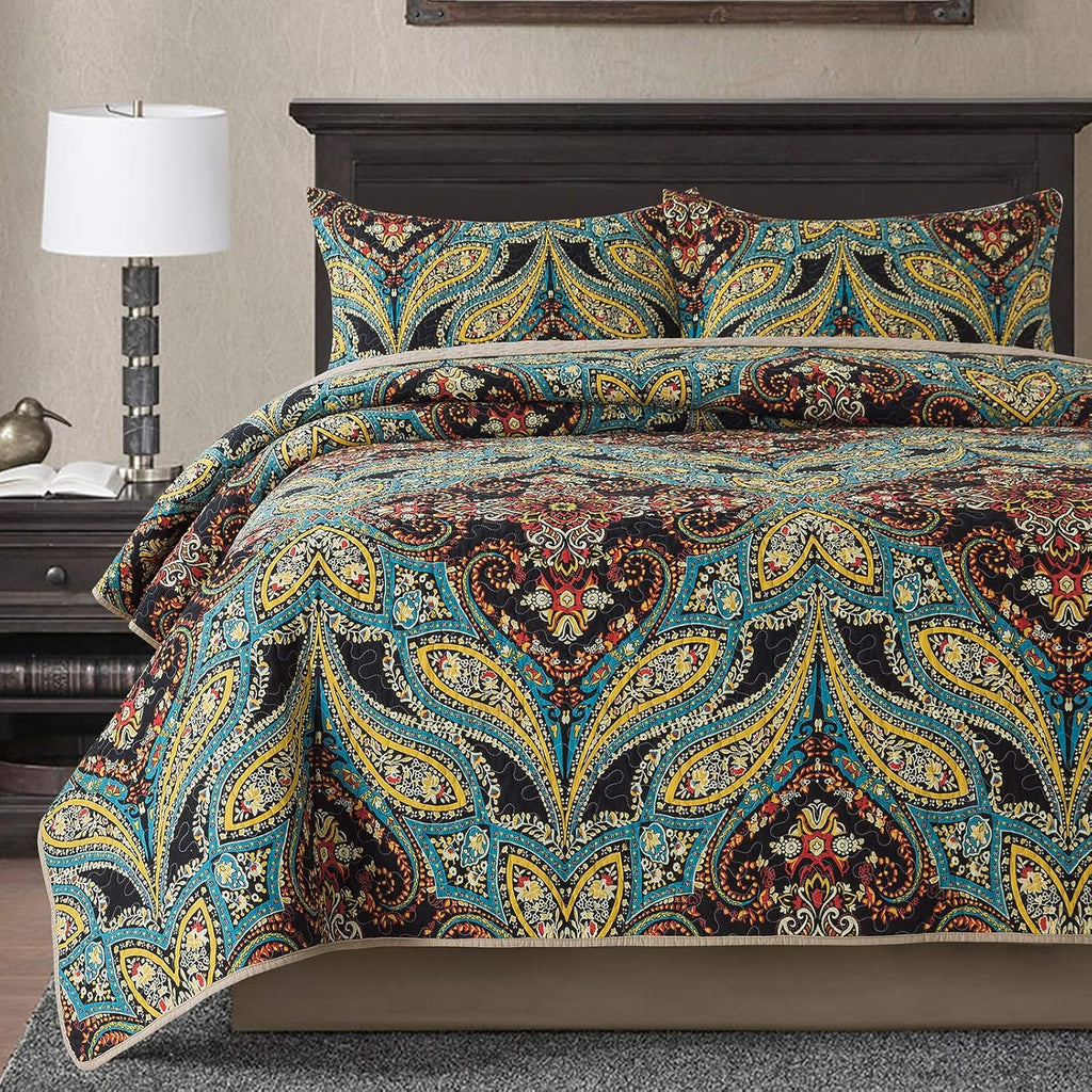 Cotton Bedspread Quilt Set, Reversible Patchwork Coverlet Z20205