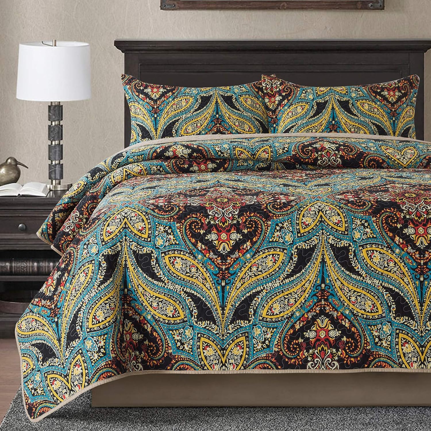 Cotton Bedspread Quilt Set, Reversible Patchwork Coverlet Z20205
