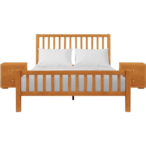 Queen Cherry Wooden Platform Bed with 2 Nightstands U230091