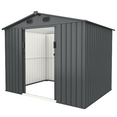 8 x 6 FT Outdoor Metal Storage Shed, Dark Gray S4171