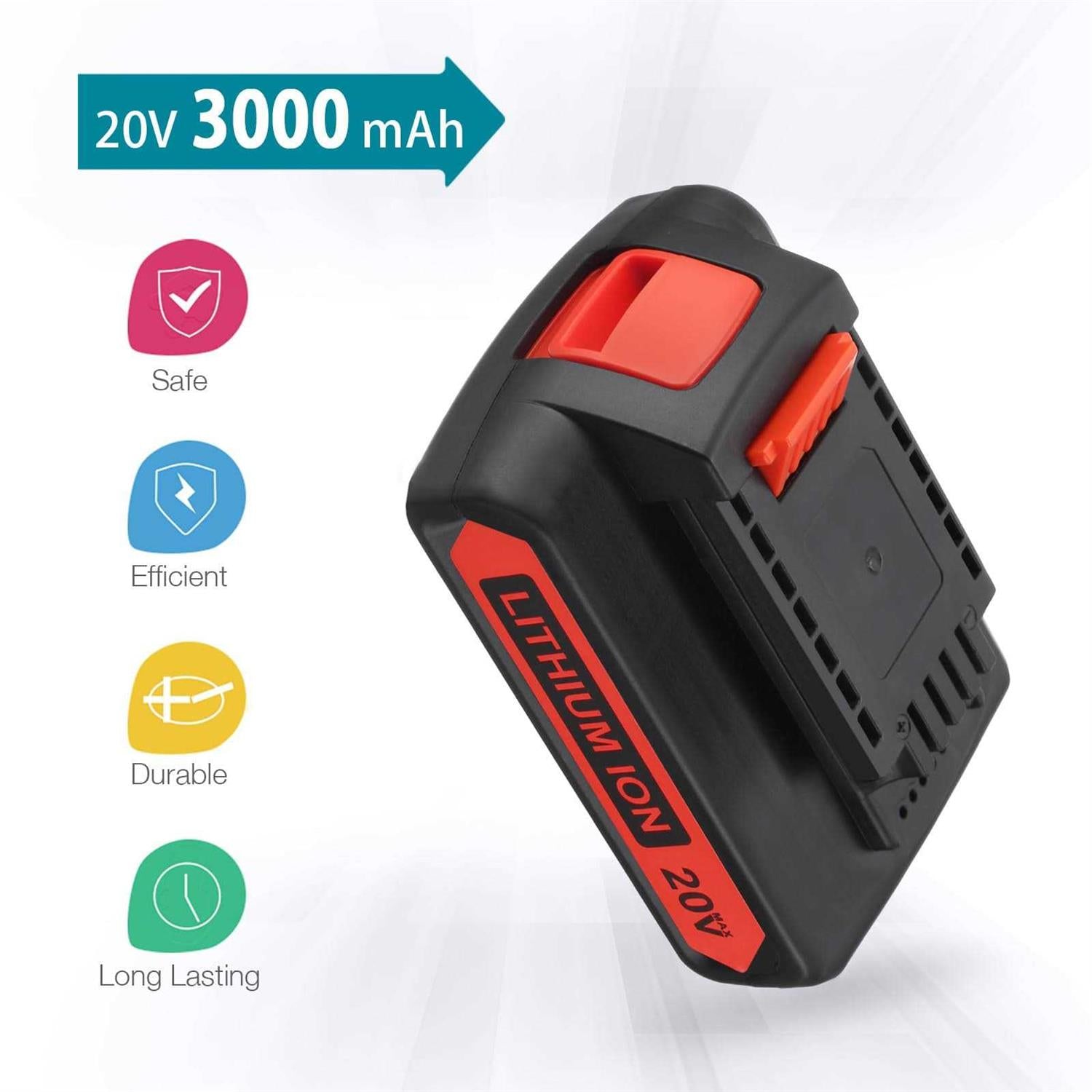 2 Packs 20V Replacement Battery and Charger for 20V Max 3.0Ah Cordless Power Tools L22854
