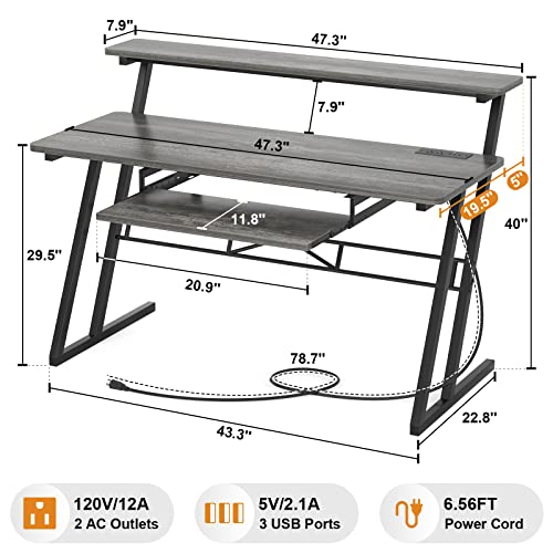 Oak Music Studio Desk with Power Outlet M767