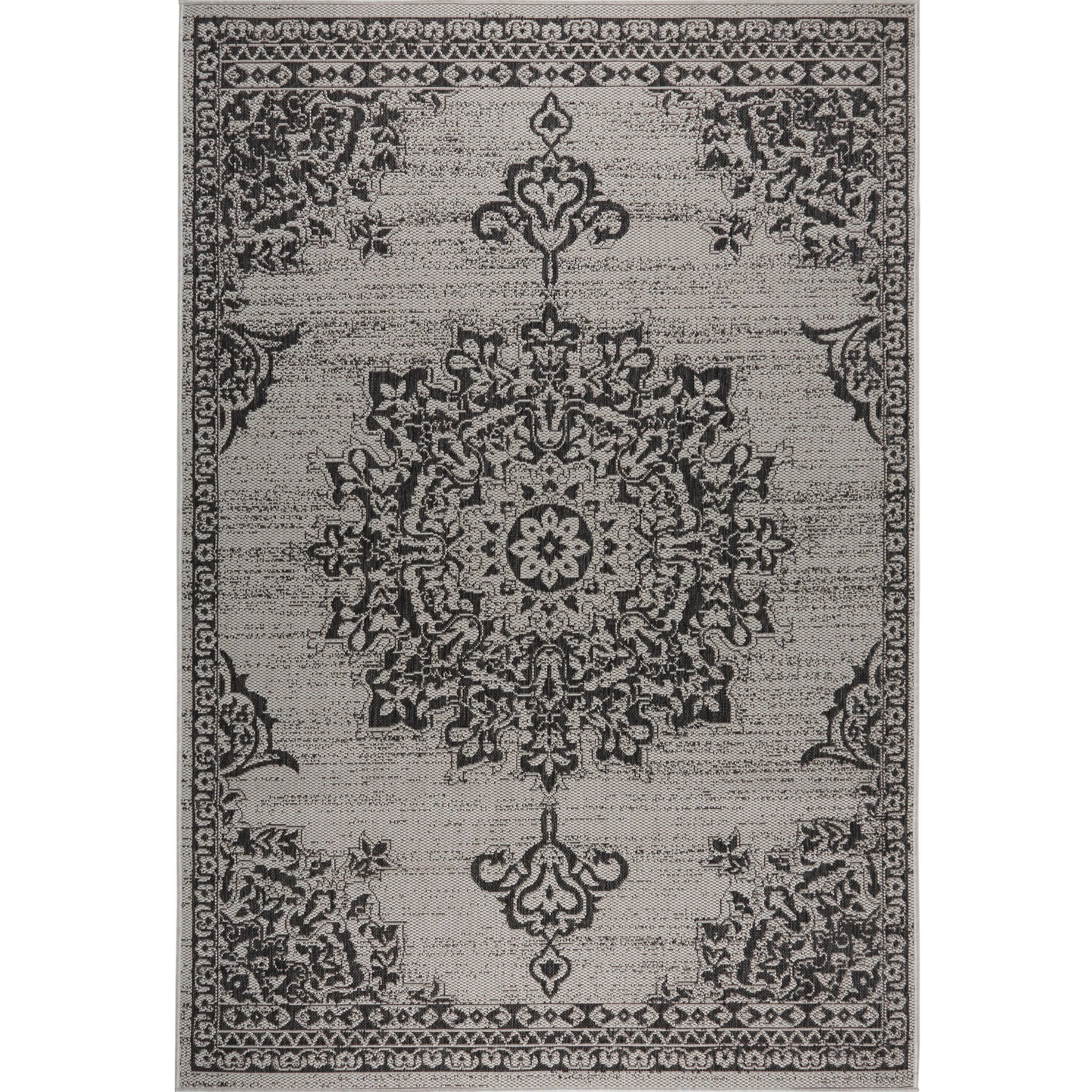 Grey Black 5'2"x7'2" Indoor Outdoor Area Rug H3214