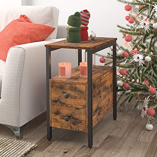 Greige and Black Narrow End Table with Drawer and Shelf A17535