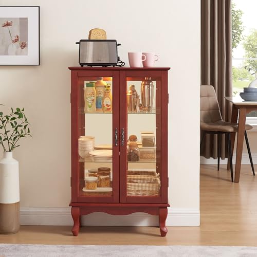 Cherry Curio Corner Cabinet with Glass Doors and Adjustable Shelves R130