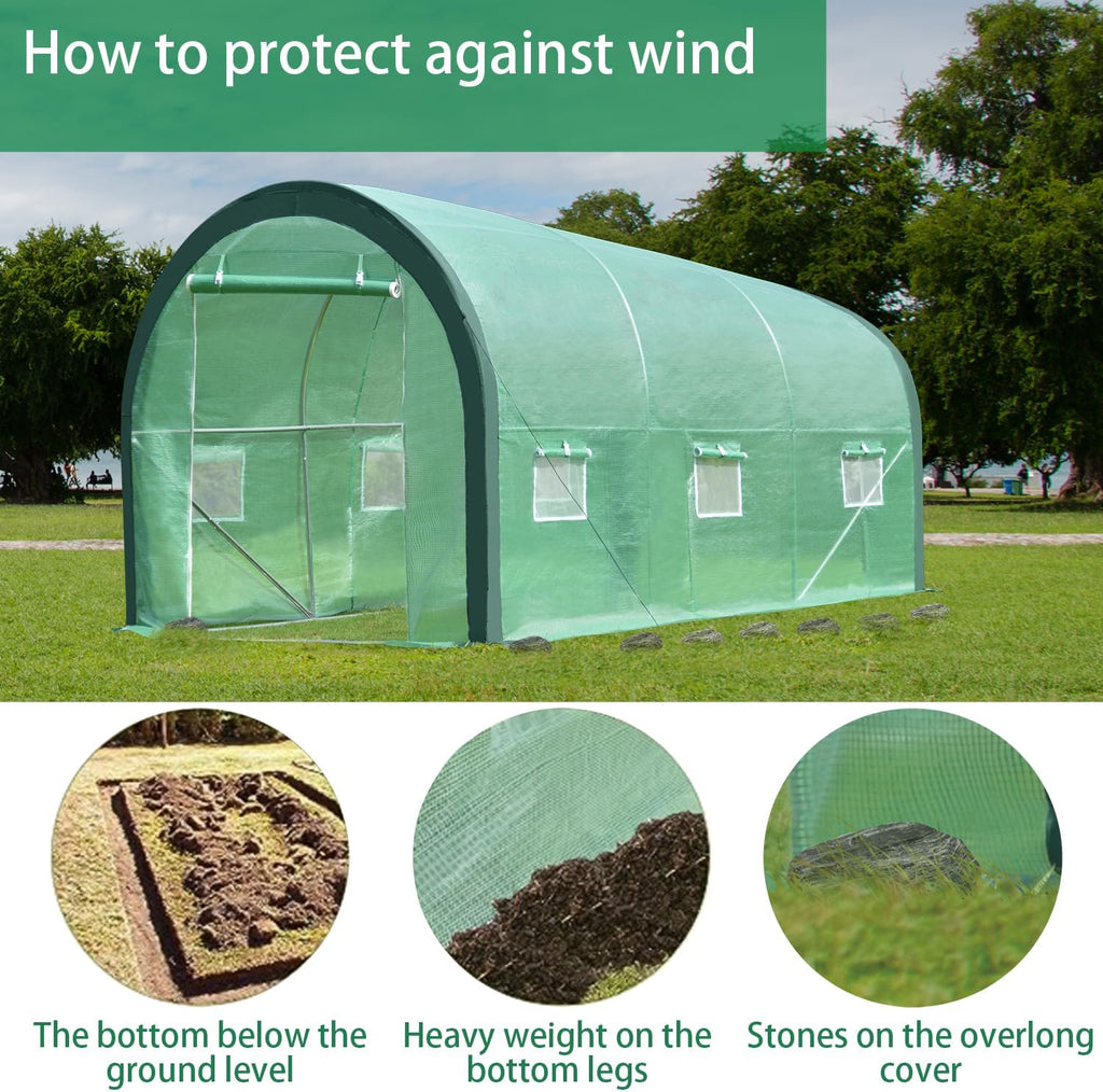12 x 7 x 7ft Portable Walk-in Tunnel Greenhouse with 2 Zippered Doors 6 Screen Windows K66951