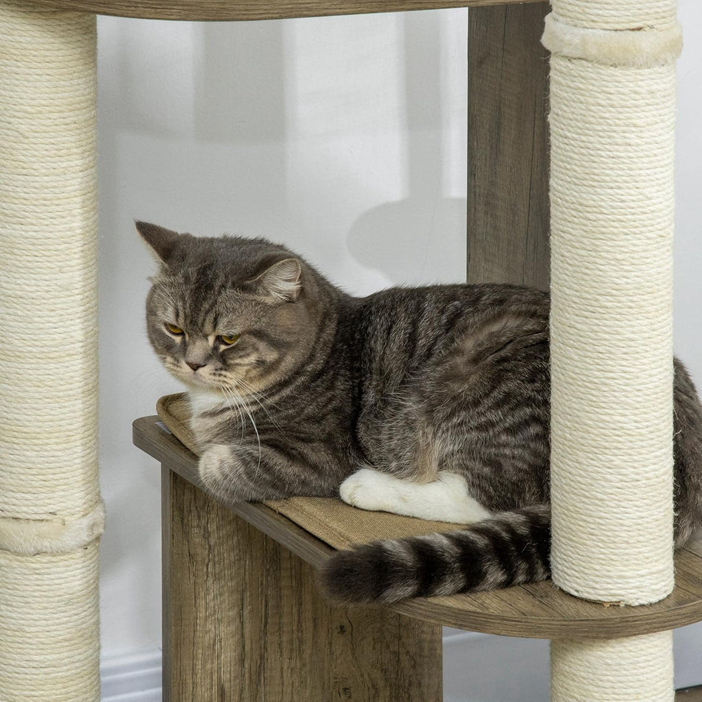 Cream White 65" Corner Cat Tree with Scratching Posts N213