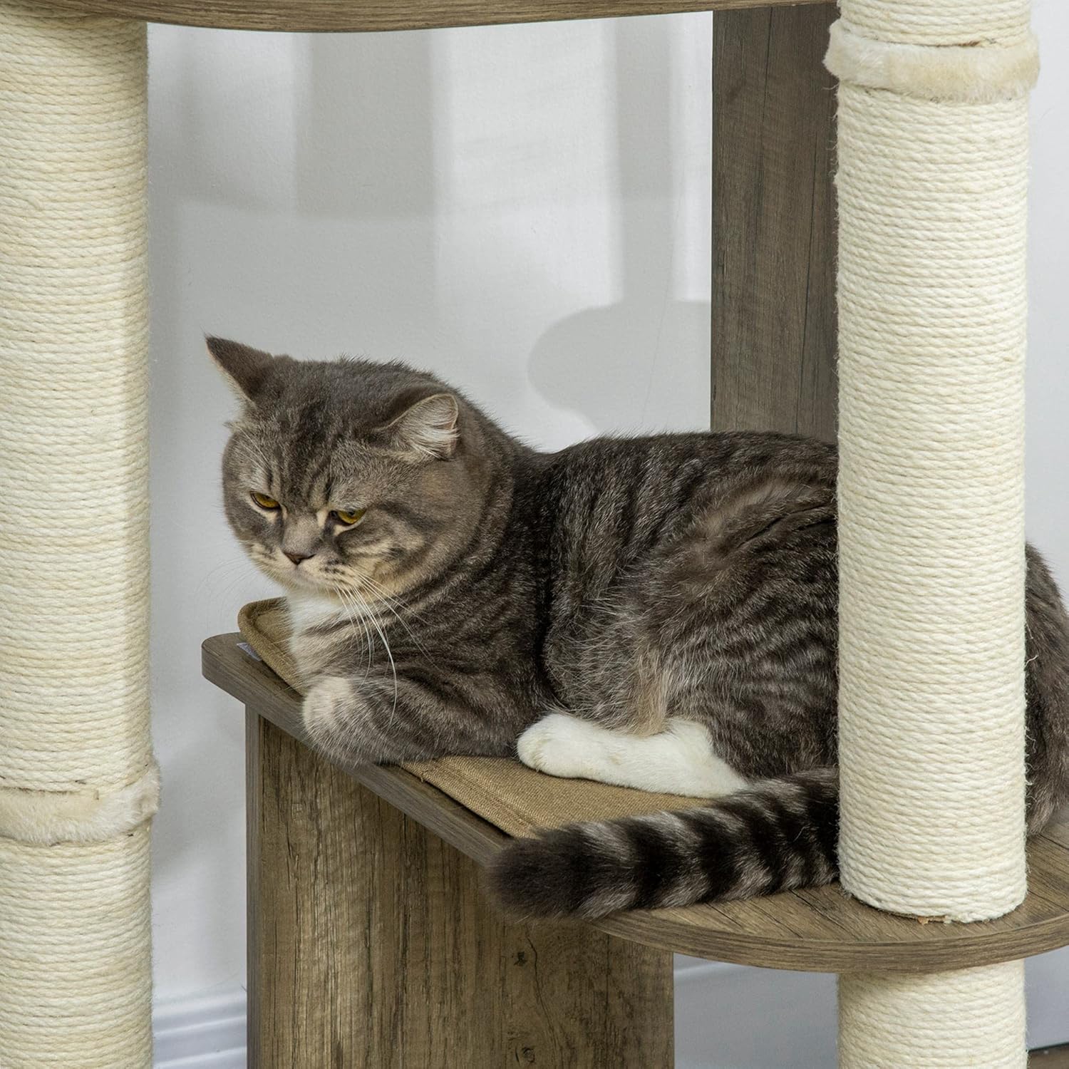 Cream White 65" Corner Cat Tree with Scratching Posts N213