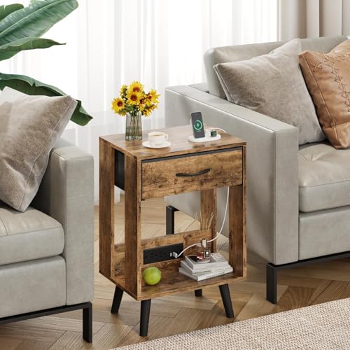 Gray Nightstands Set of 2 with Fabric Drawer and Open Wood Shelf R228