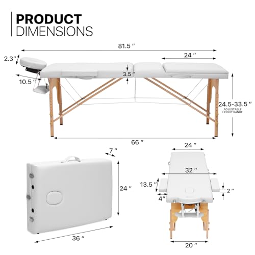 White 3 Fold Portable Massage Table with Carry Case N834578