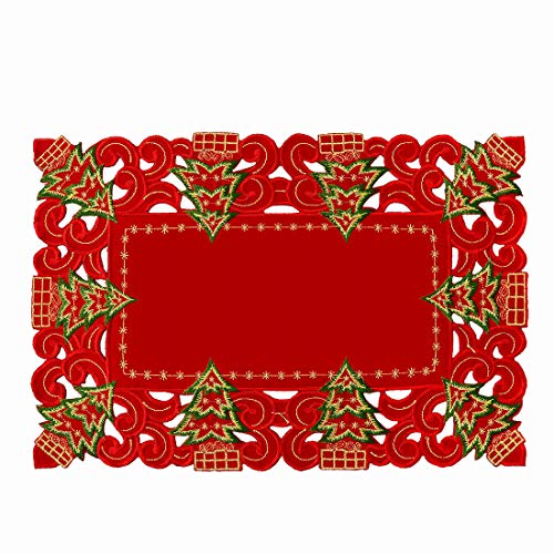 Embroidered Christmas Holly Tree Table Runner, Rectangular 16 x 72 Inch U175234