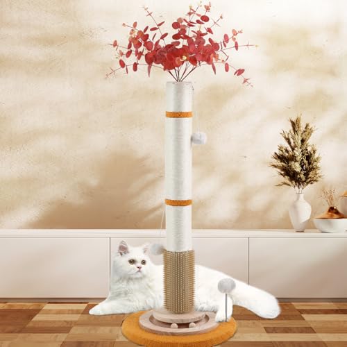 45'' Tall Sisal Rope Cat Scratching Post with Interactive Ball Toys (pink) C193