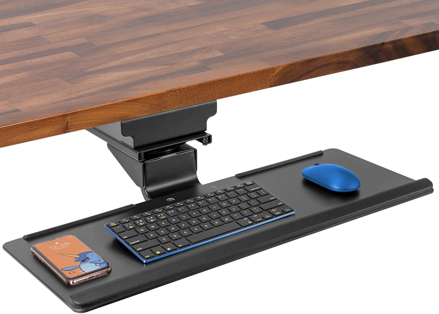 Under Desk Keyboard Tray, Adjustable Tilting Keyboard Shelf, Screw On Under Desk Storage with Cable Clips (26.5in x 10in / Black) T812503