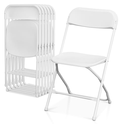8-Pack Stackable Plastic Folding Chairs with Steel Frame, White, Set of 8 U233