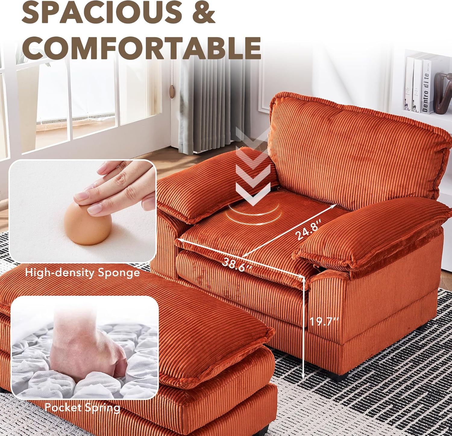 Oversized Corduroy Chaise Lounge with Ottoman P45465