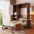 White Twin Size Wooden Murphy Wall Bed with Cabinet and Storage Drawers E838