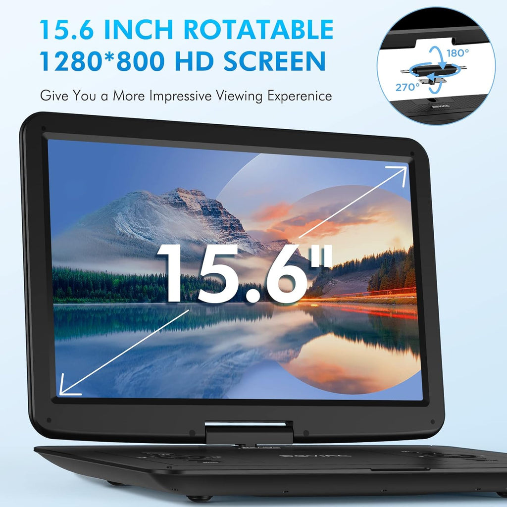 17.9" Portable DVD Player with 15.6" HD Swivel Screen, Rechargeable Battery, Remote Control K7404