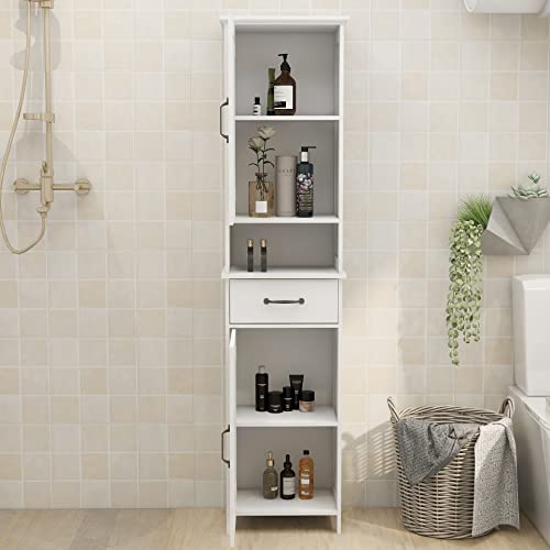 Tall Bathroom Storage Cabinet with Open Shelves and Drawer U461481