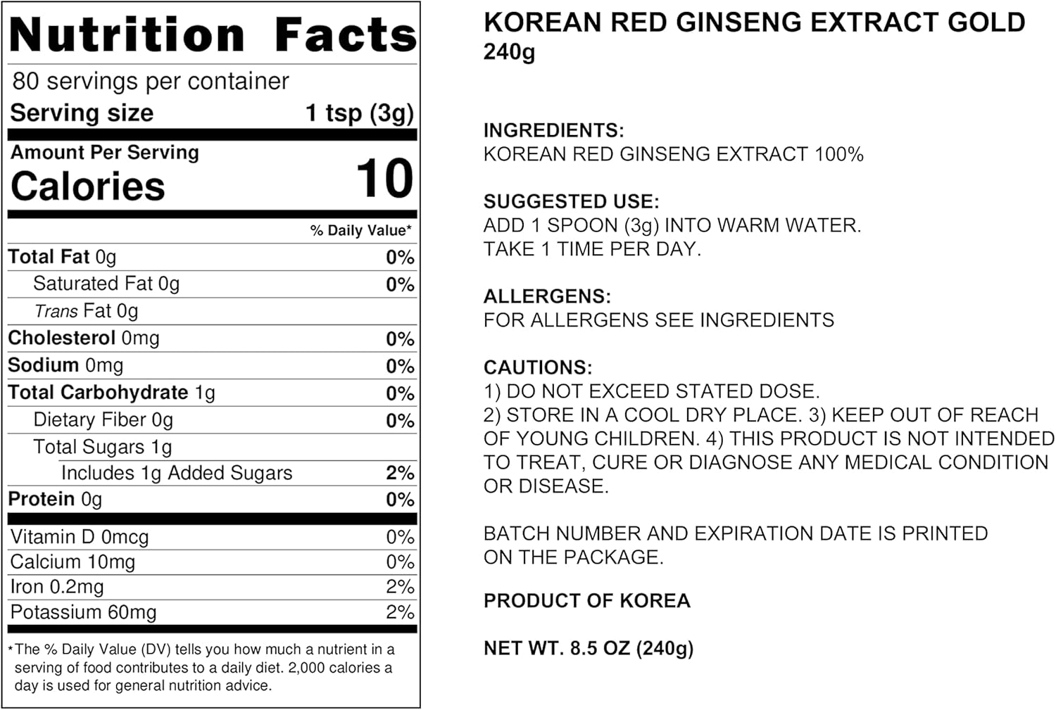 100% Pure Korean 6 Years Root Panax Red Ginseng Extract Gold, 240g (8.5oz) L239041