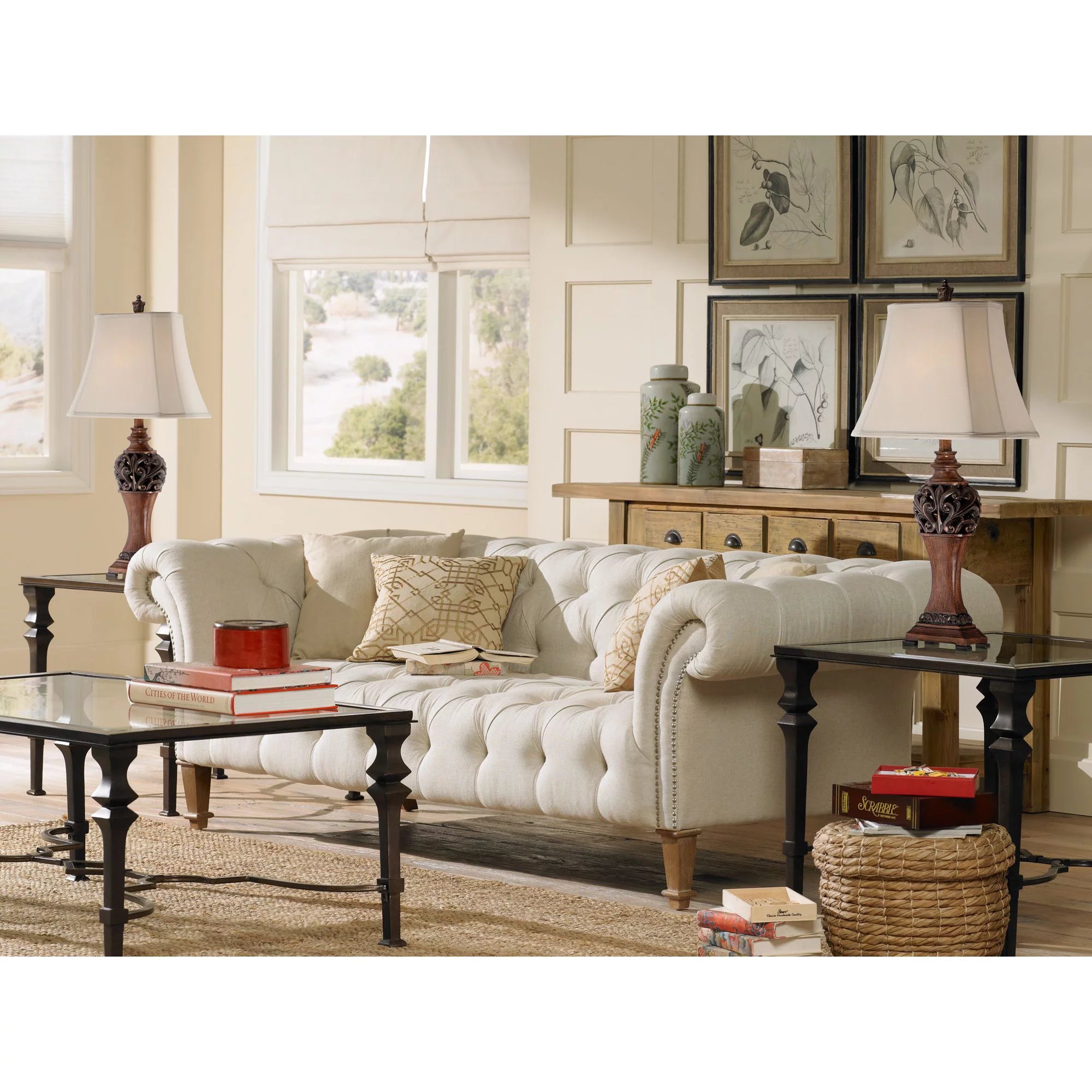 Set of 2 Bronze Cream Table Lamps R903