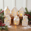 Set of 6 White Ceramic Christmas Village Houses V8349