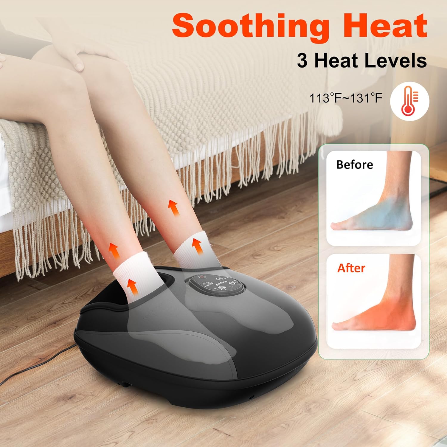 Electric Foot Massager with Heat, Deep Kneading, Compression, Vibration, Remote Control I2521