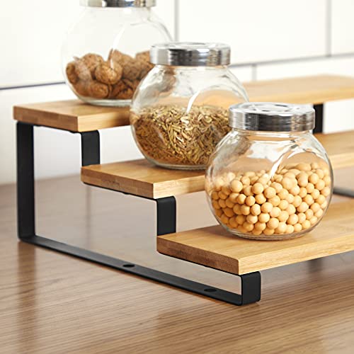 Set of 2 Bamboo Shelf Risers in Ink Black and Natural Beige P72831