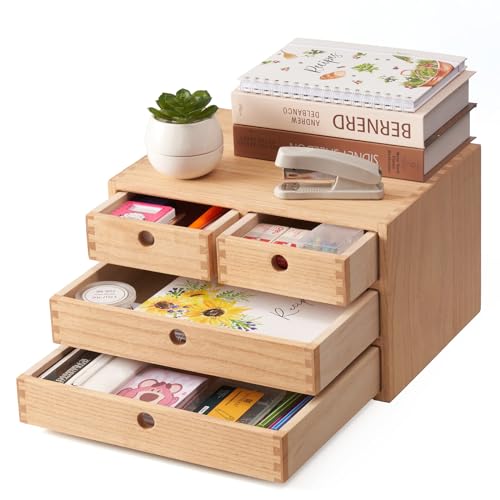 Natural Wooden Desktop Organizer with 3 Drawers C527