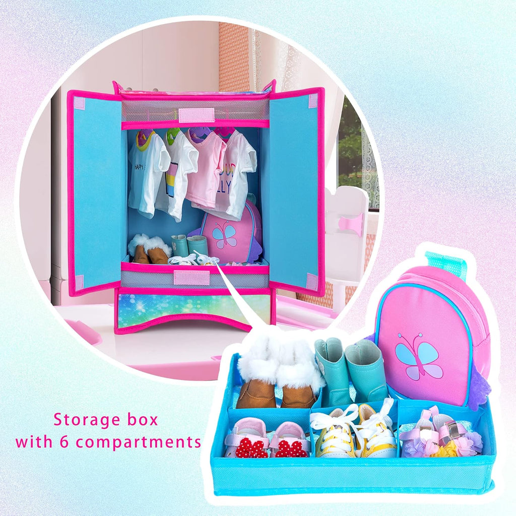 18 Inch Doll Clothes Wardrobe with Hangers and Storage Box W13521