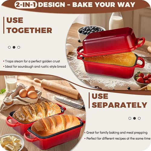 Enameled Cast Iron Bread Loaf Pan with Lid, Set of 2 S9815