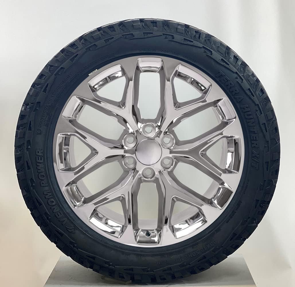 22 Inch Chrome Snowflake Wheels Rims with 33x12.50R22 Tires SET of 4 T55538
