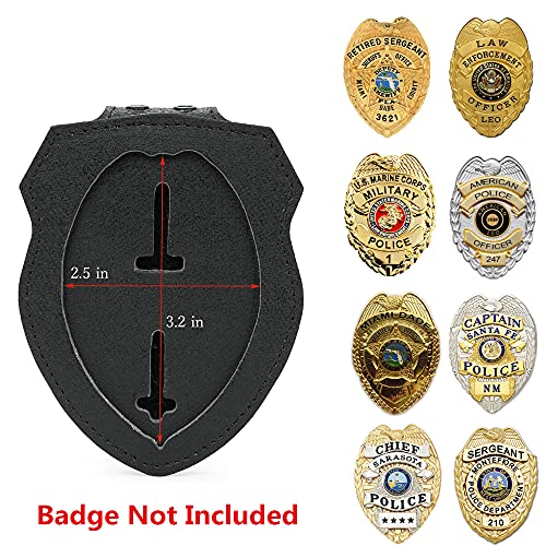 Leather Police Badge Belt Clip Holder with Stainless Steel Chain and Concealed Photo Pocket P5702