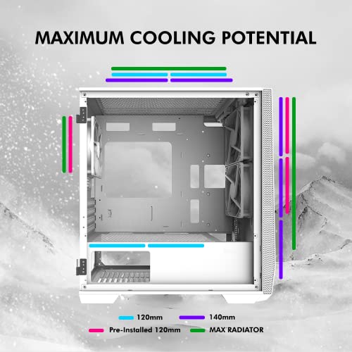 White mATX PC Case with Tempered Glass Side Panel T55369