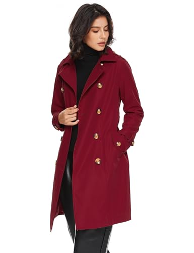 Women's Mid-length Double Breasted Trench Coat with Belt J698187