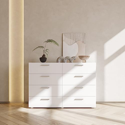 8 Drawer Black Wood Lateral Dresser with Metal Handles Y946