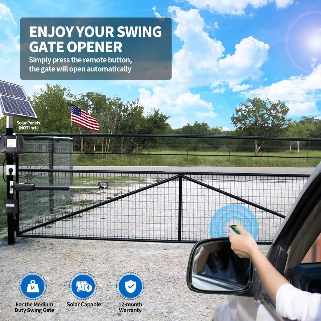 Single Swing Gate Opener Automatic Gate Motor for Single Swing Gates Up to 16ft, Electric Driveway Gate Operator AC Powered with Remote Control Kit C9709