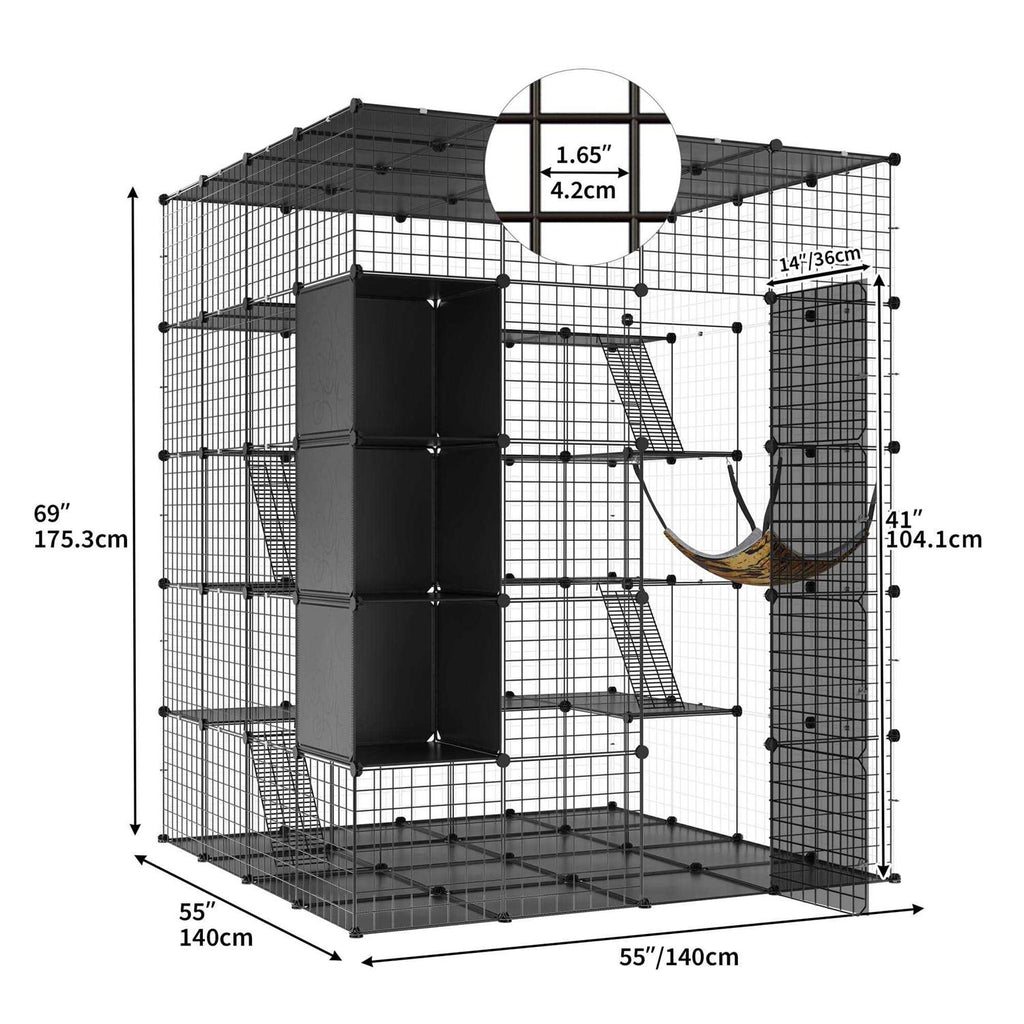 Large Cat Cage 5-Tier Kennels with Cube Storage DIY Indoor Catio Enclosure Cat Playpen with Hammock E41282
