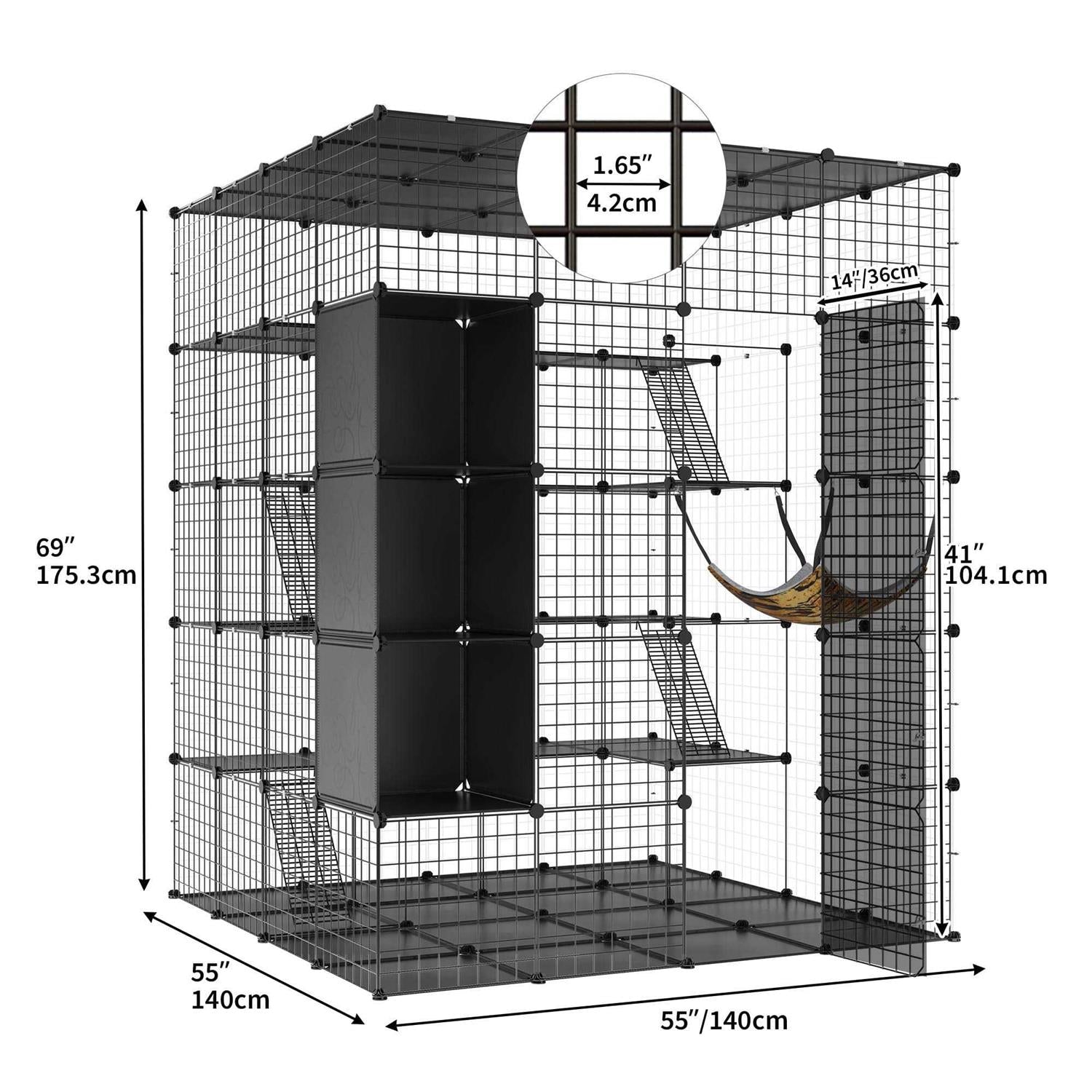Large Cat Cage 5-Tier Kennels with Cube Storage DIY Indoor Catio Enclosure Cat Playpen with Hammock E41282