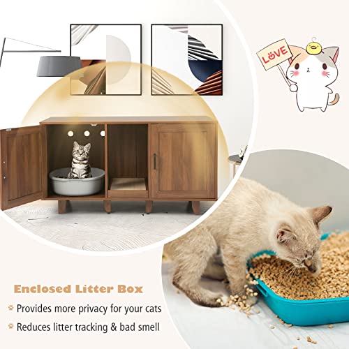 Grey Oak Double Cat Litter Box Enclosure with Scratching Board B5754