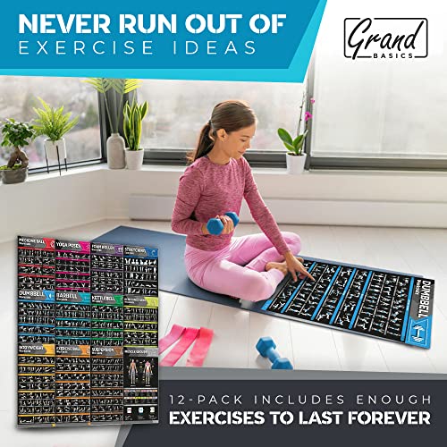 12-PACK Laminated Large Workout Poster Set with Exercise Charts C312967
