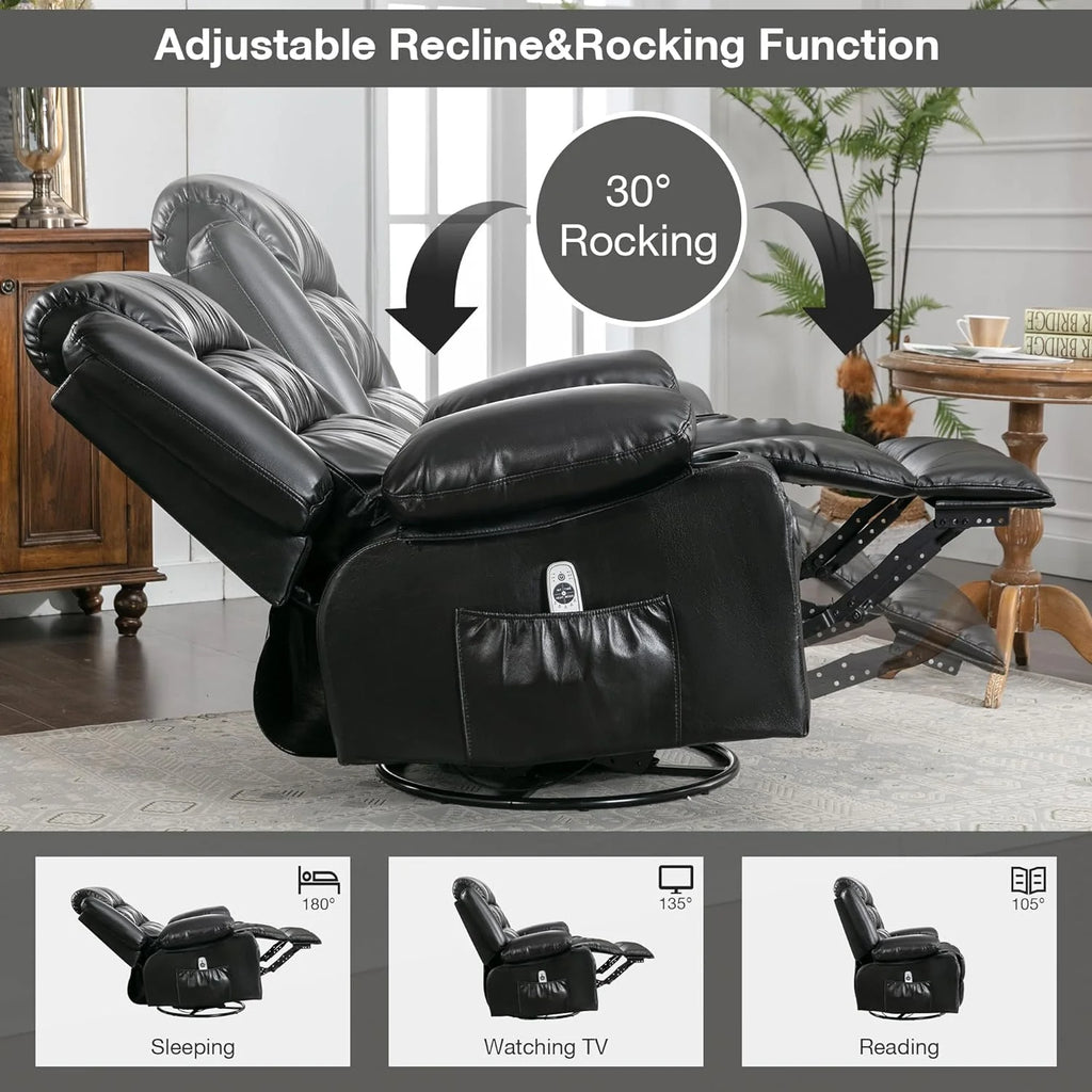 Black Power Recliner with Heat and Massage V147