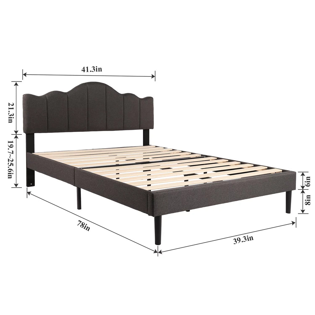 Twin Size Upholstered Platform Bed Frame Dark Grey Y747
