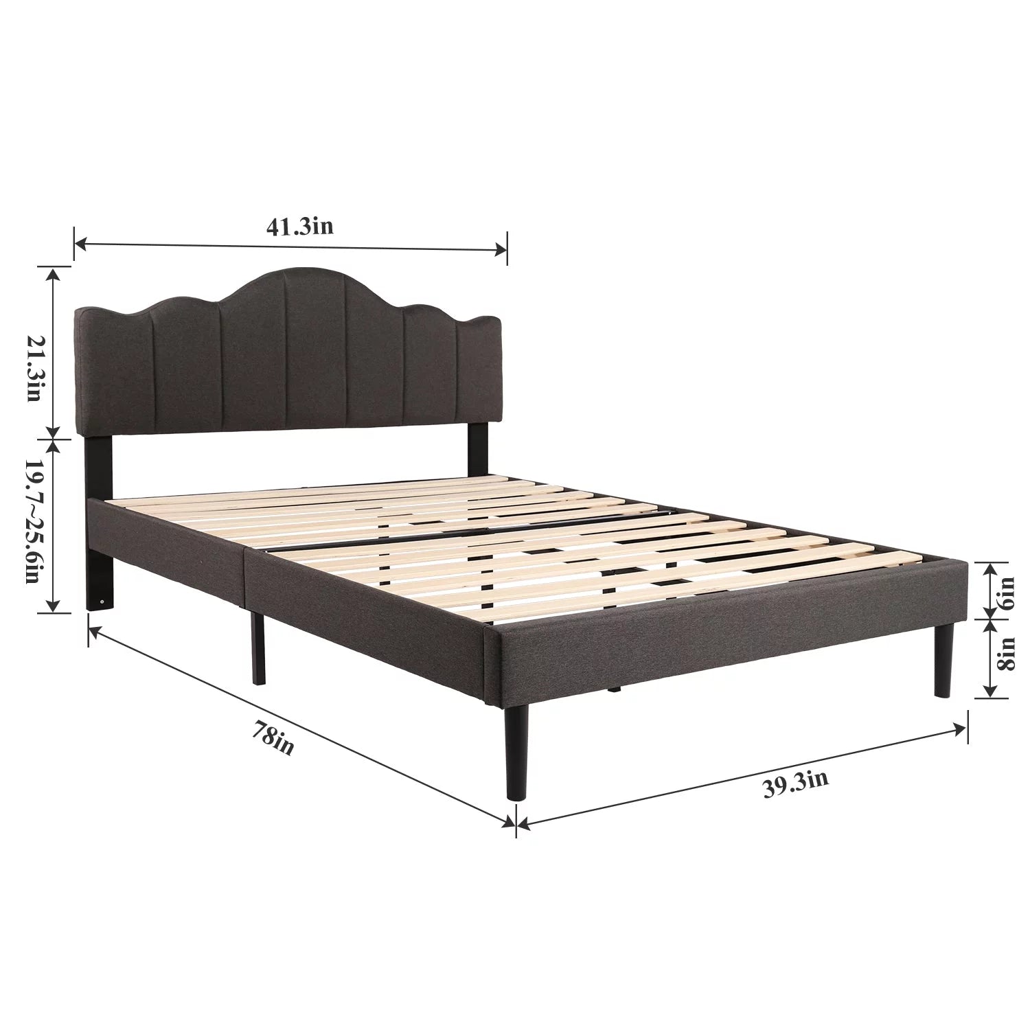 Twin Size Upholstered Platform Bed Frame Dark Grey Y747