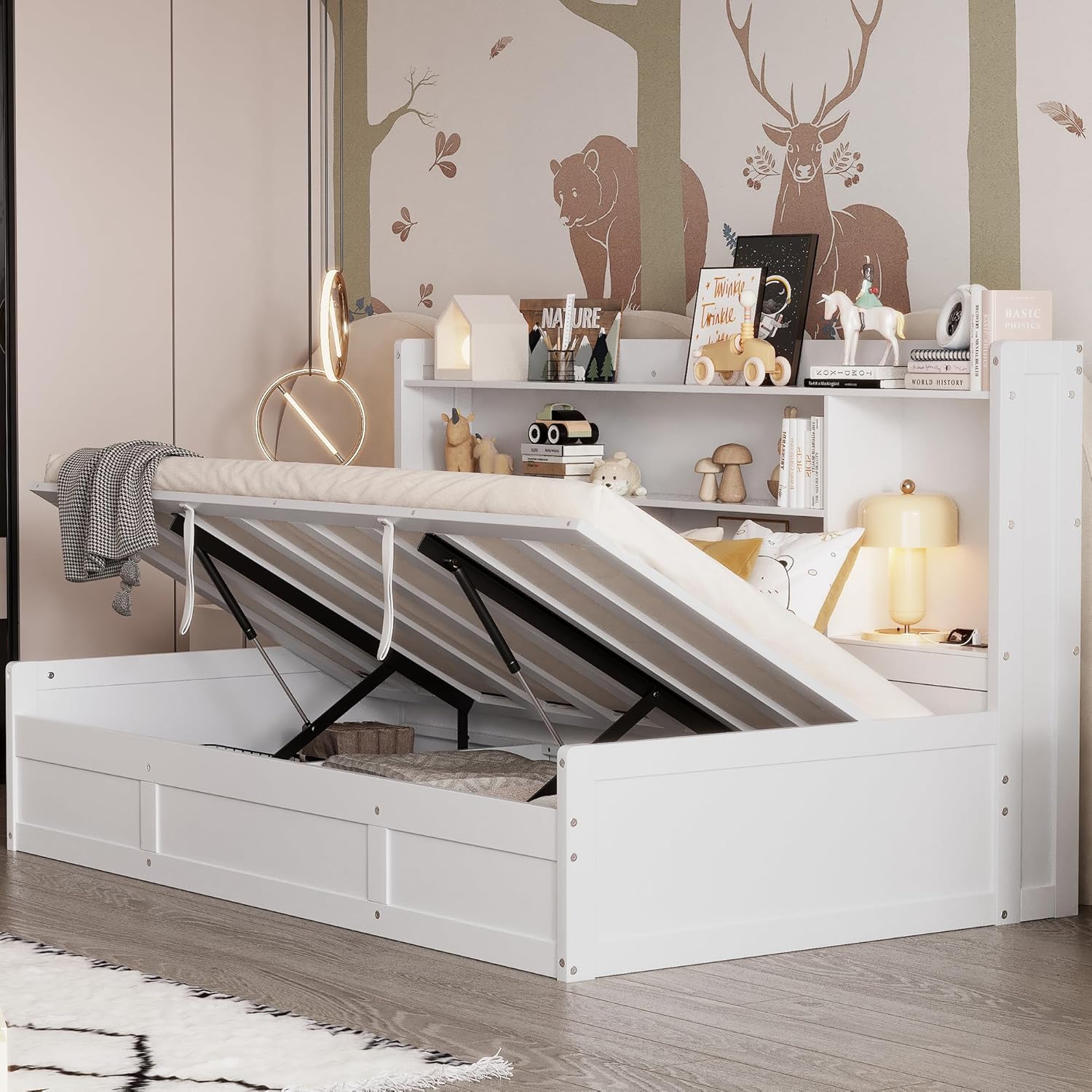 White Twin Size Daybed with Storage Bookcases and USB Charging Station K198