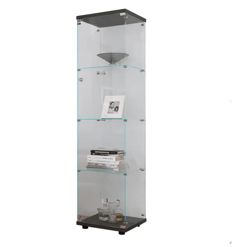 Black 4-Shelf Glass Display Curio Cabinet with Door N4256