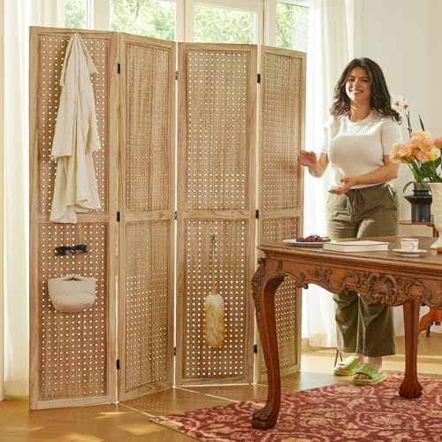 66.9inch Freestanding Folding Pegboard Privacy Screens 4 Panels White H7591