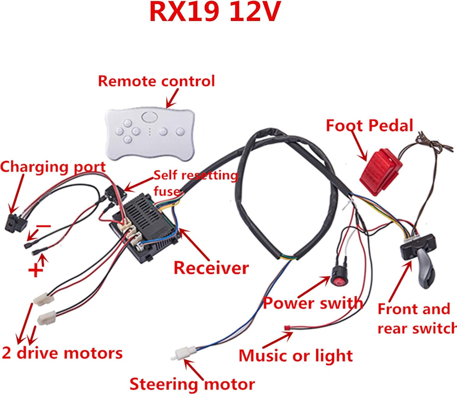12V Remote Control Circuit Board Wires Switch Gearbox with Motors Children Electric Ride On Car Accessories L8840